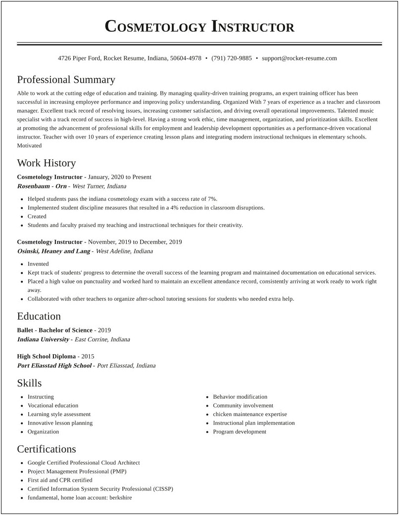Sample Resume For Cosmetology Instructor