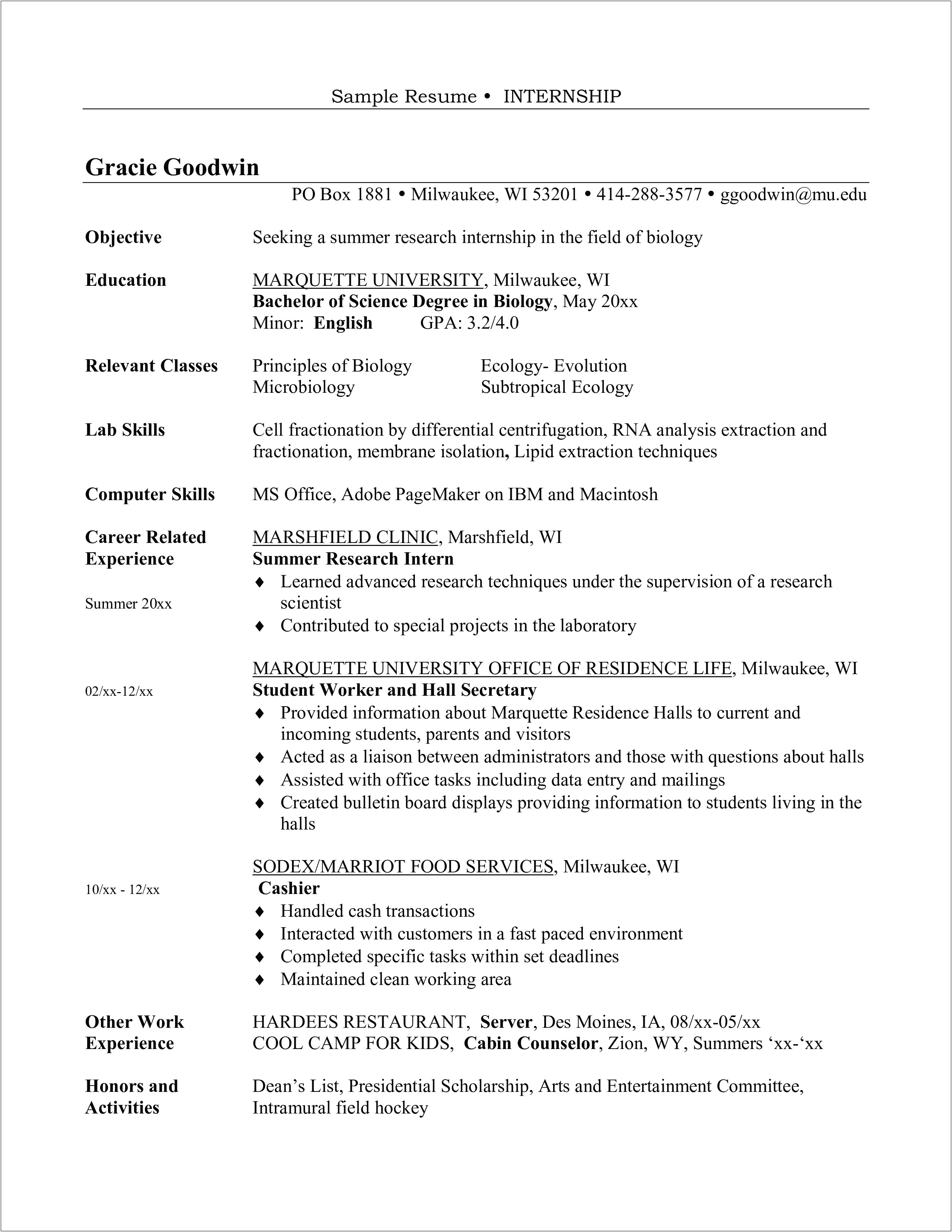 Sample Resume For Counselor Intern