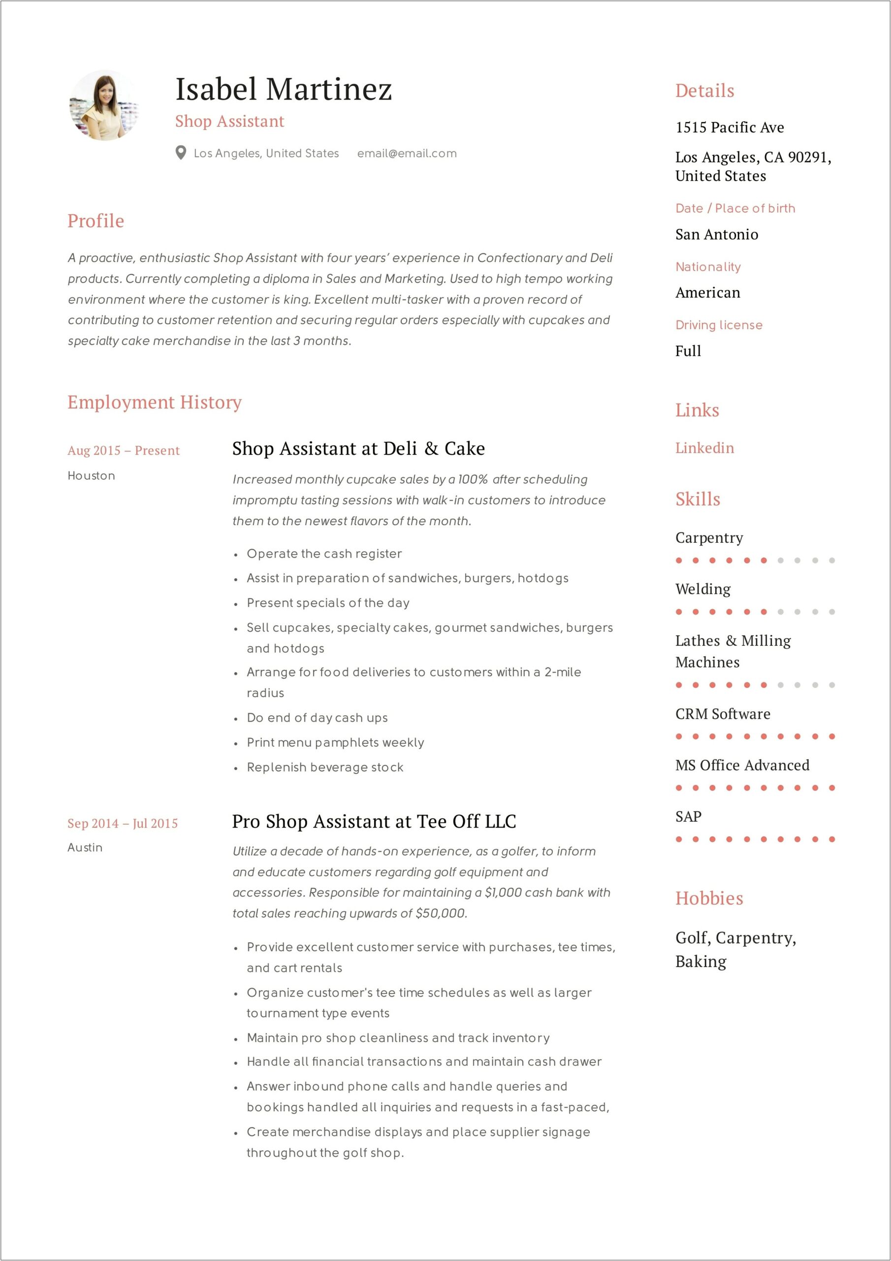 Sample Resume For Counter Staff
