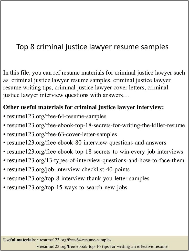 Sample Resume For Criminal Lawyer