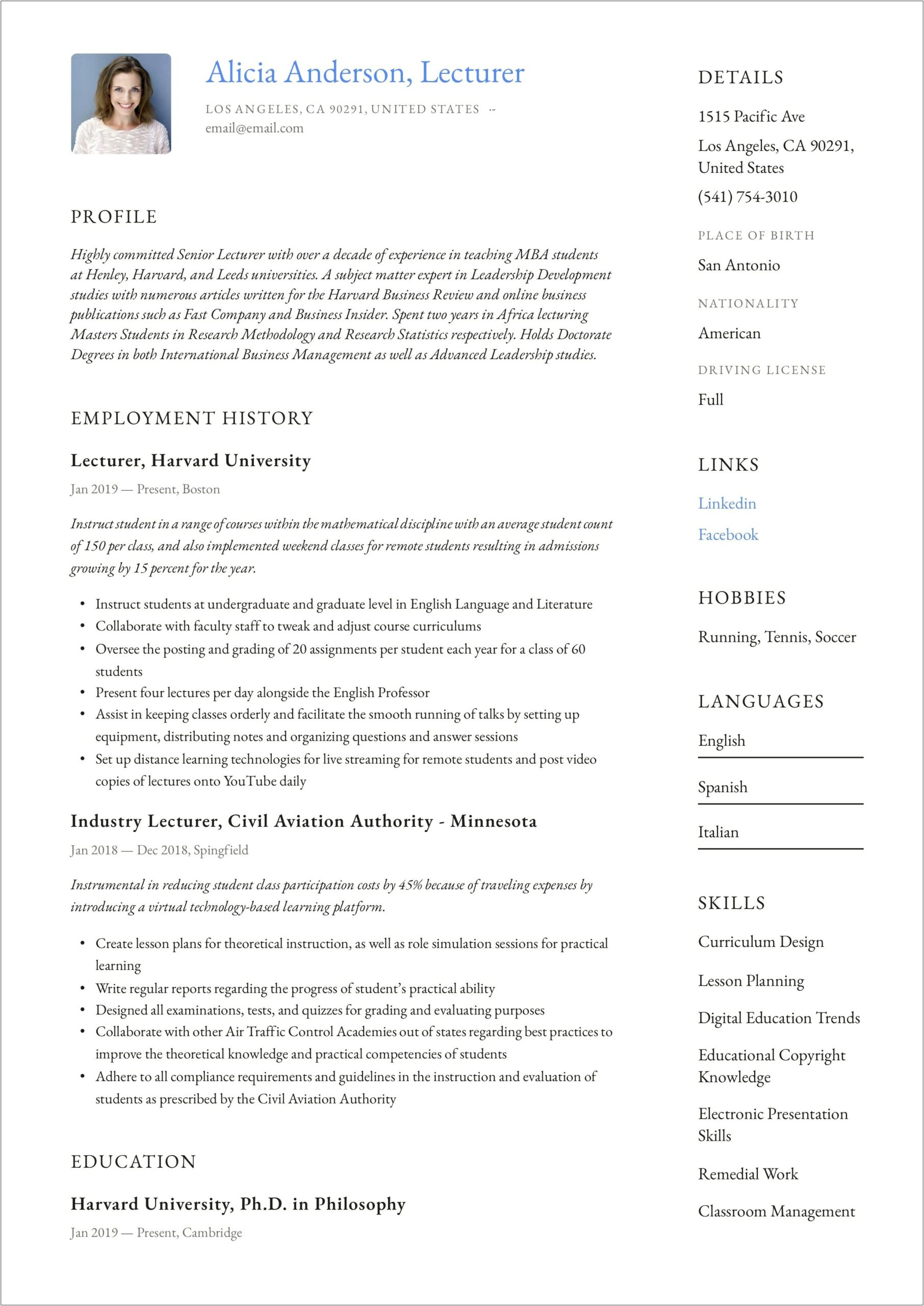 Sample Resume For Criminology Instructor