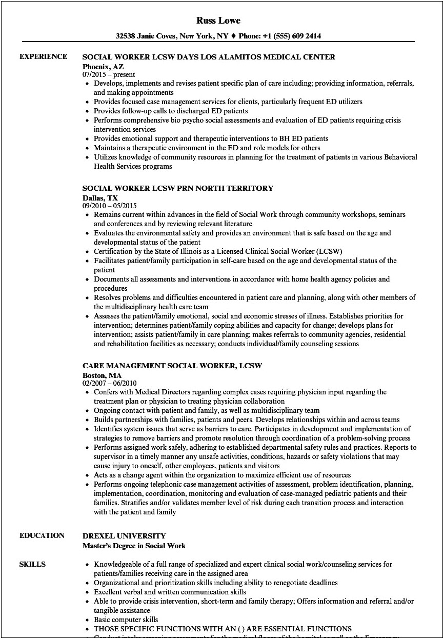 Sample Resume For Crisis Worker