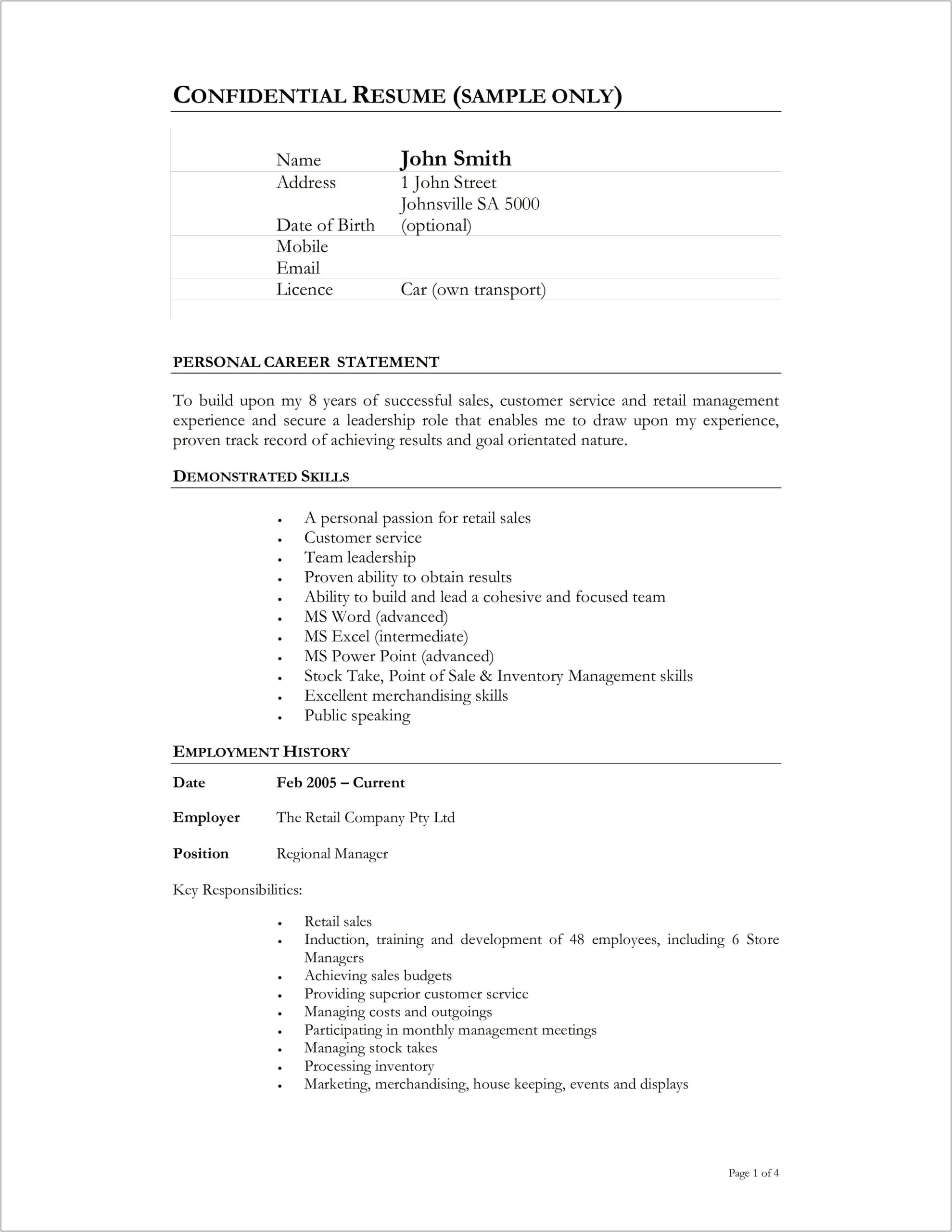 Sample Resume For Current Employer