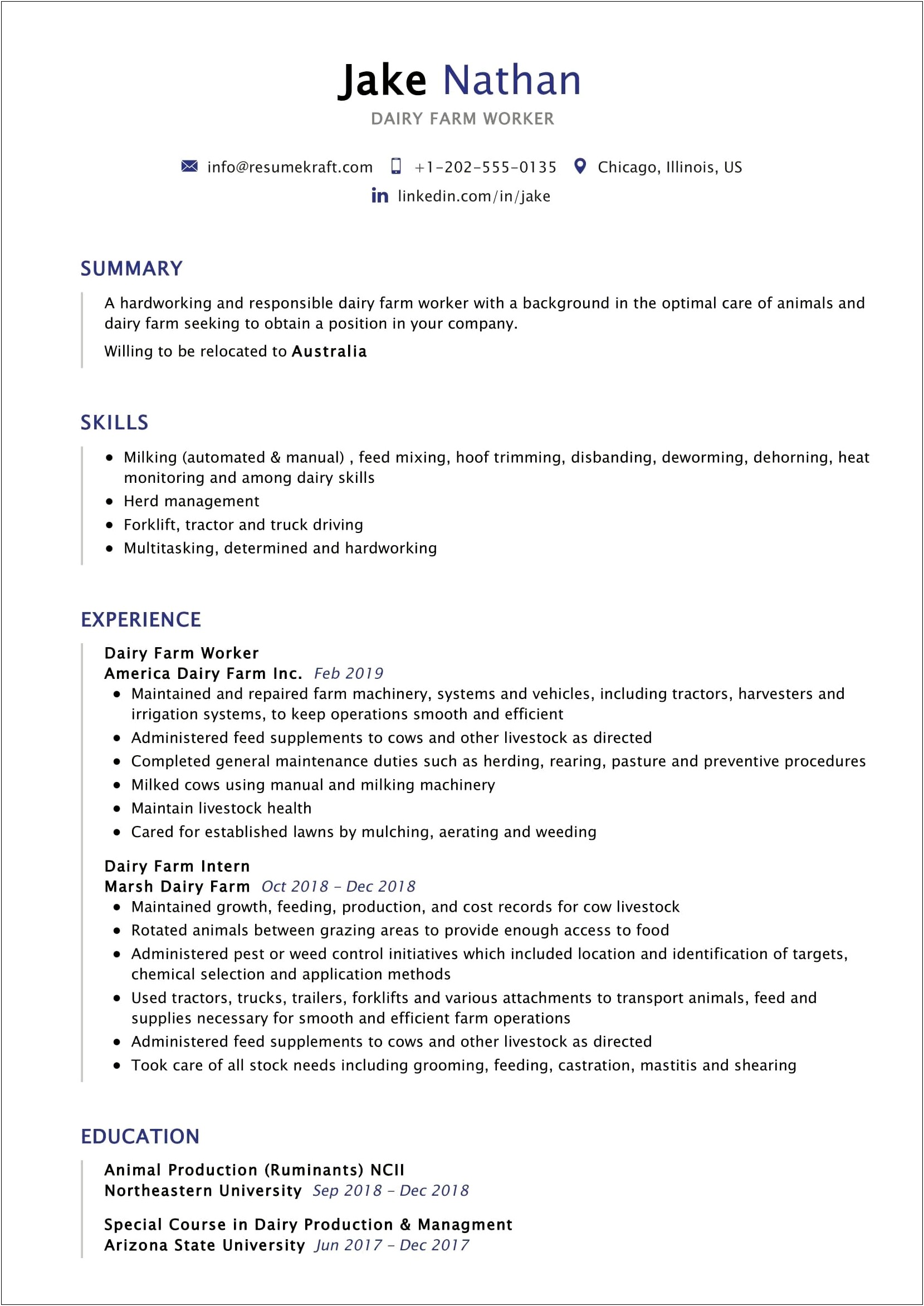 Sample Resume For Dairy Queen
