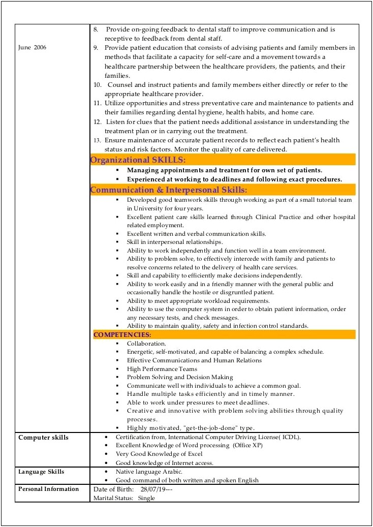 Sample Resume For Dds Application
