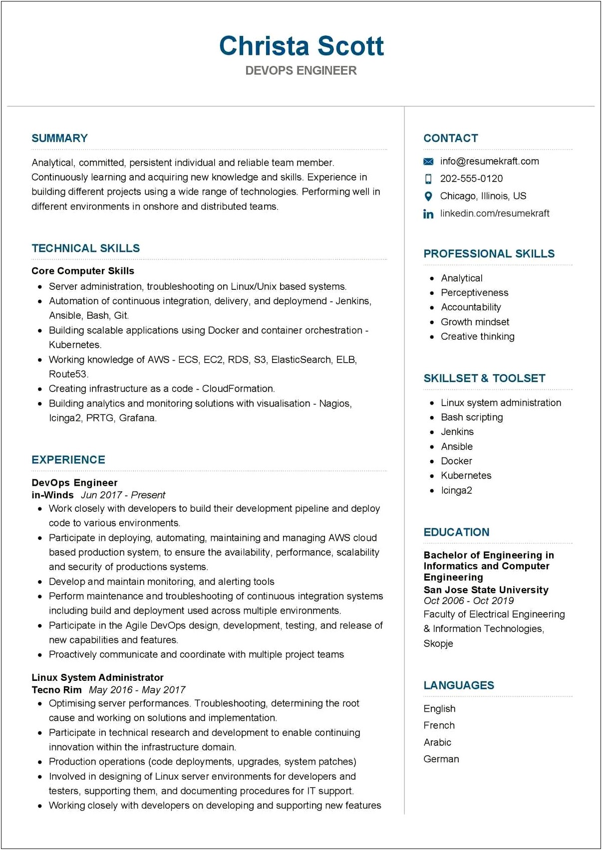 Sample Resume For Devops Engineer