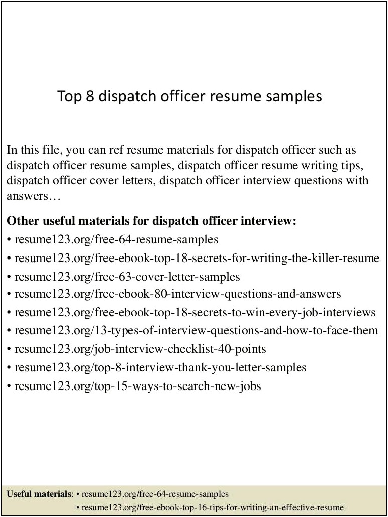 Sample Resume For Dispatch Officer
