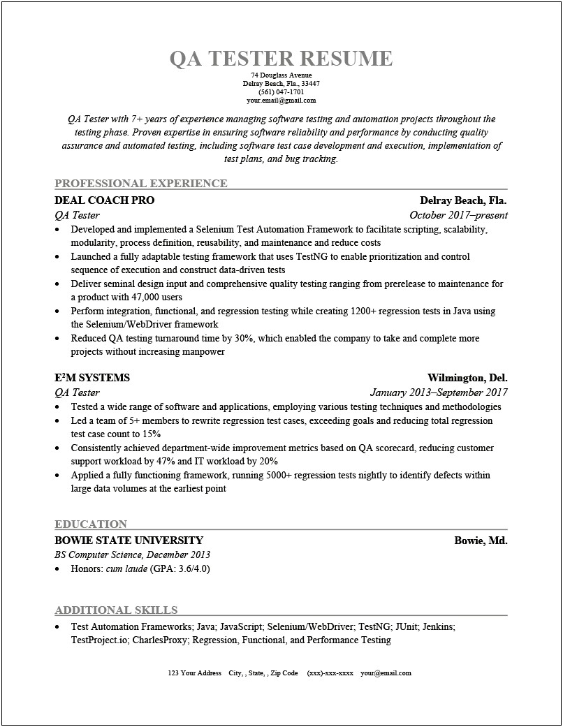 Sample Resume For Drug Tester