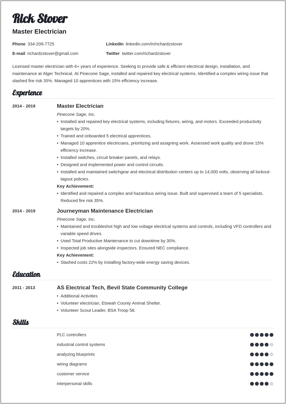 Sample Resume For Electrician Assistant