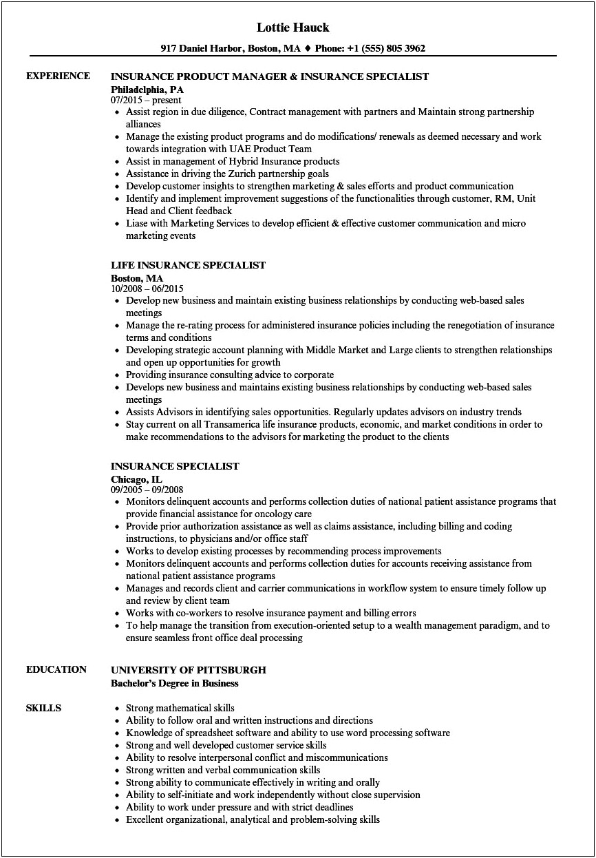 Sample Resume For Eligibility Specialist