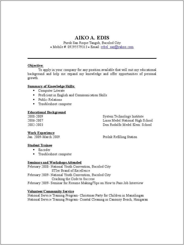 Sample Resume For Encoder Position