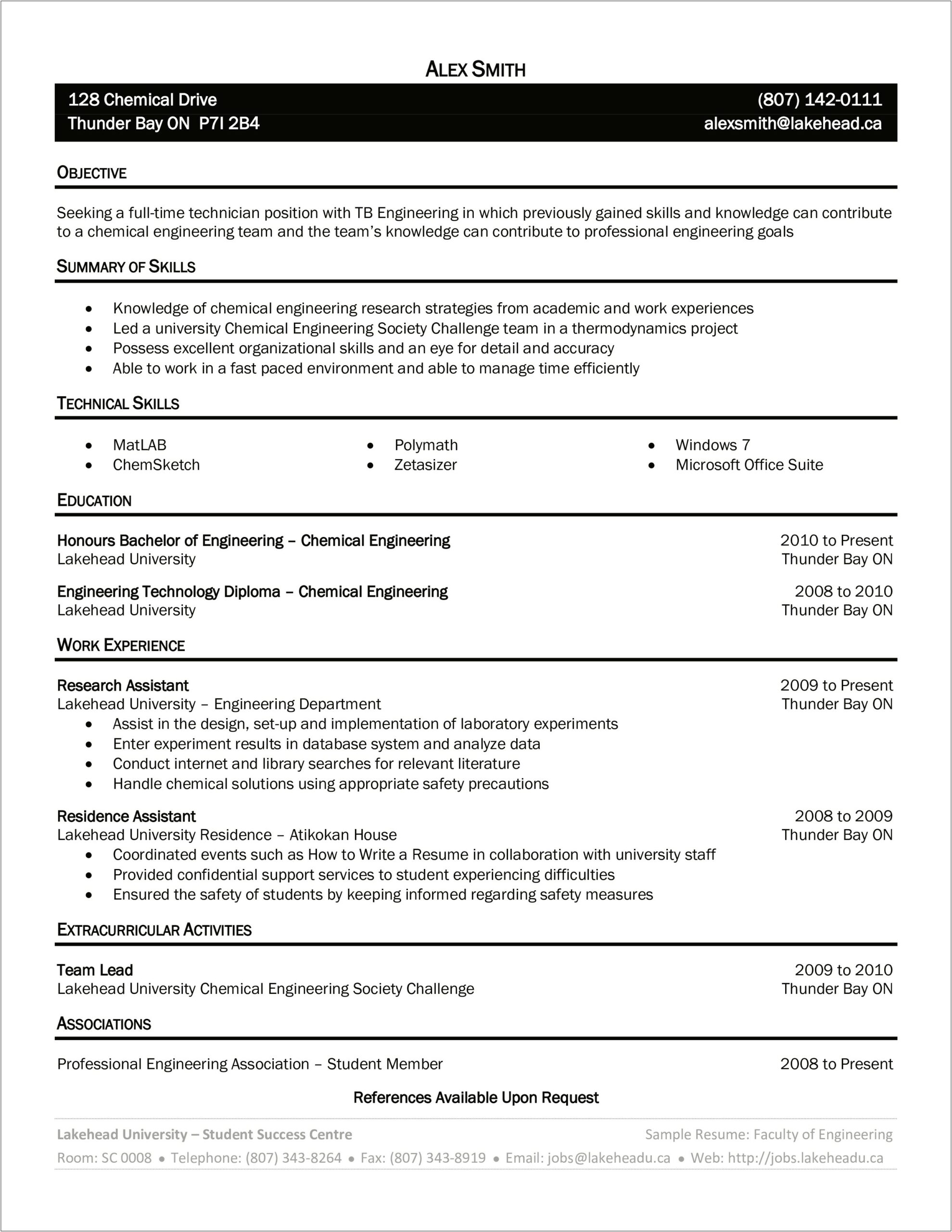 Sample Resume For Engineering Students