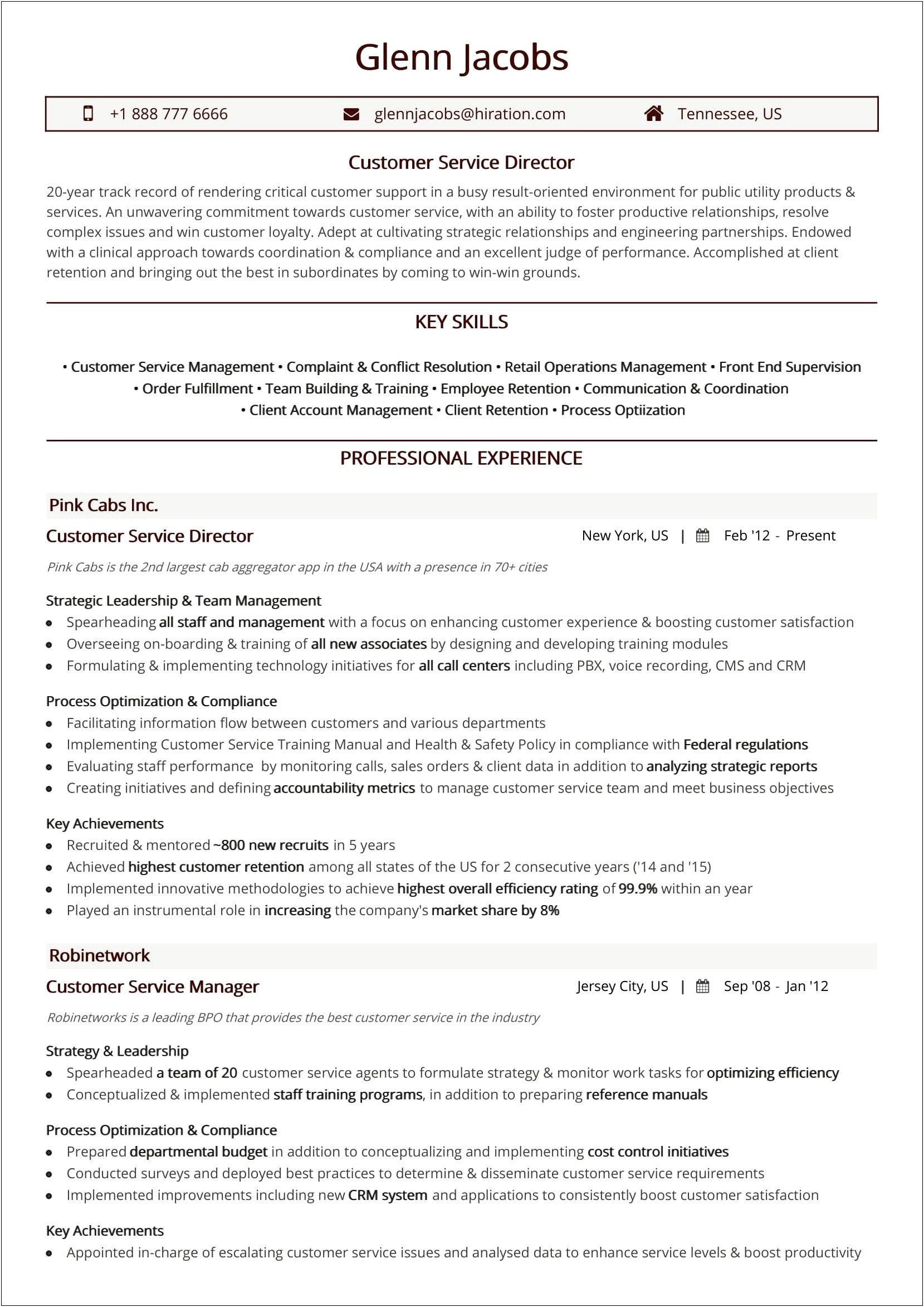 Sample Resume For Escalation Manager