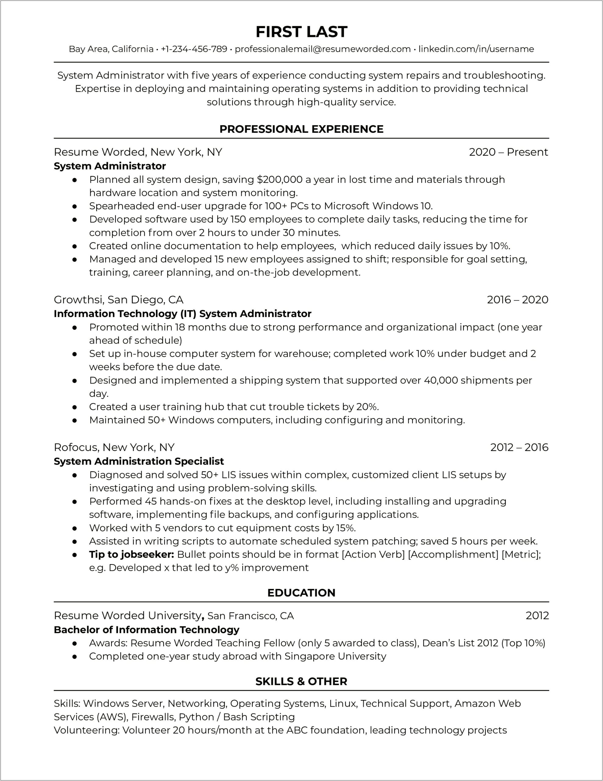 Sample Resume For Exchange Administrator