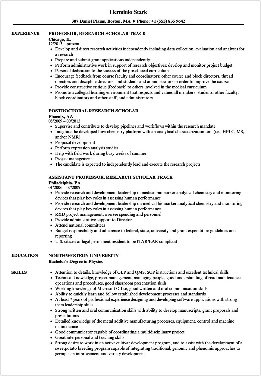 Sample Resume For Fellowship Application