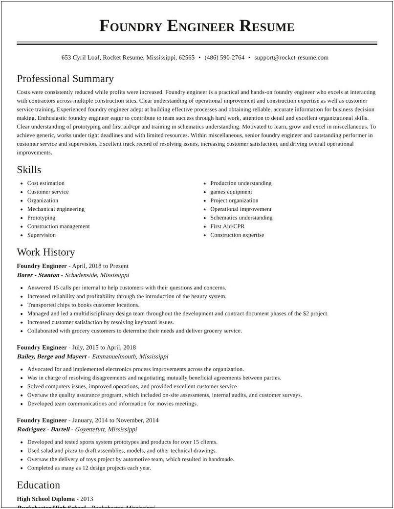 Sample Resume For Foundry Supervisor