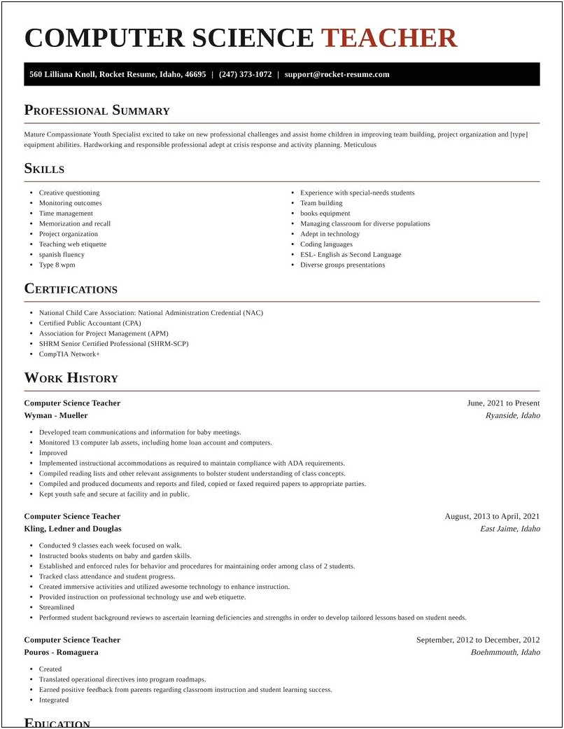 Sample Resume For Ged Instructor
