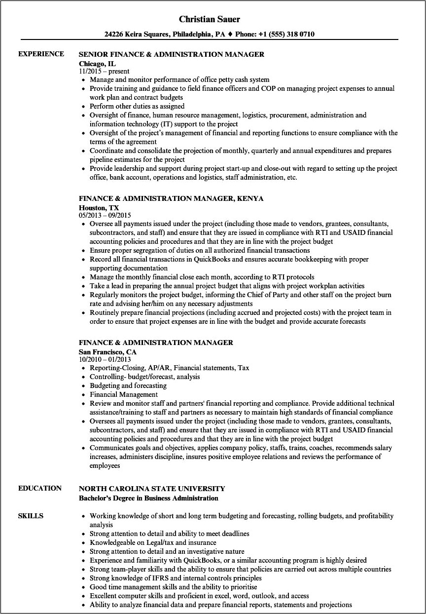 Sample Resume For Gst Manager