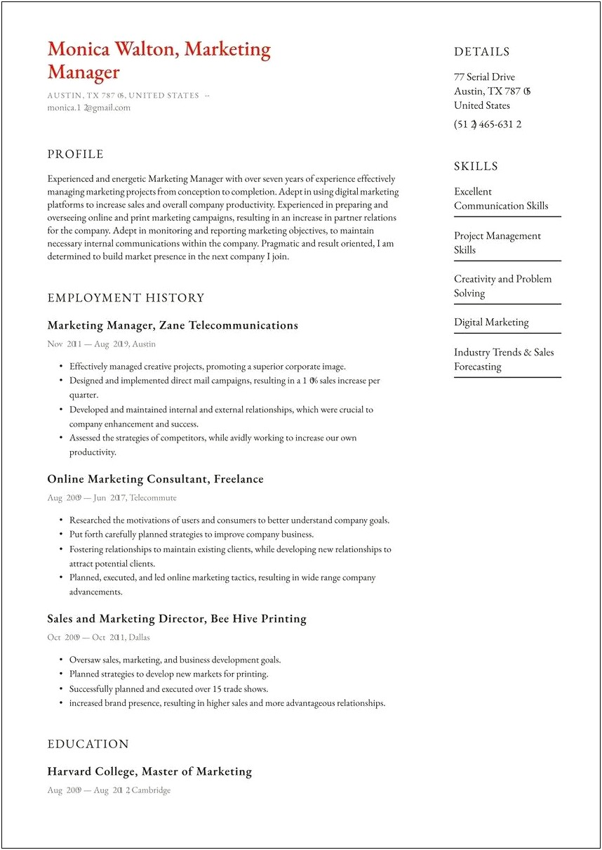 Sample Resume For Harvard Application