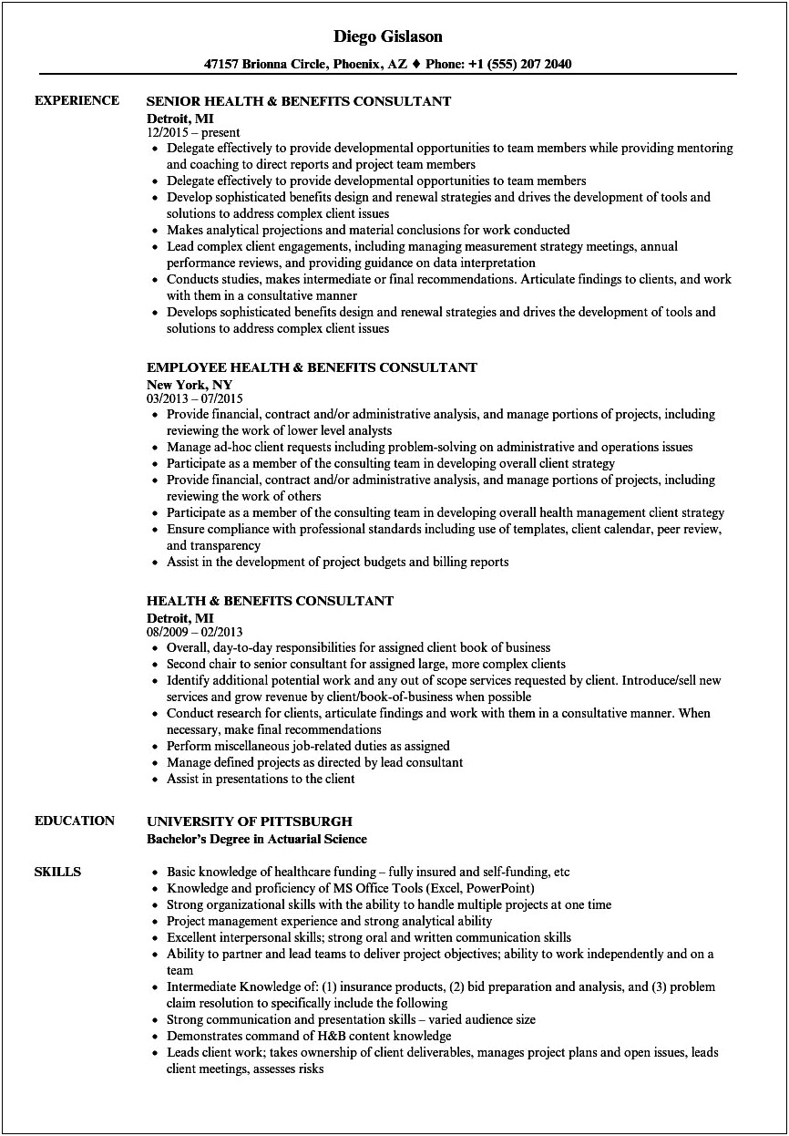 Sample Resume For Healthcare Consultant