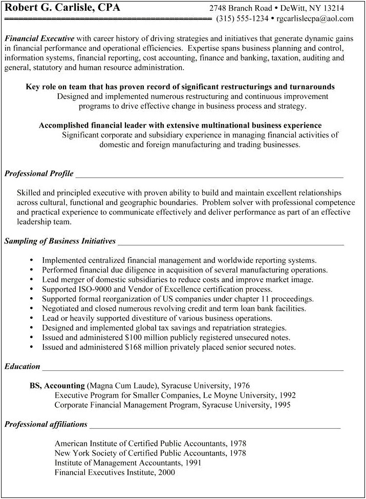 Sample Resume For Healthcare Finance