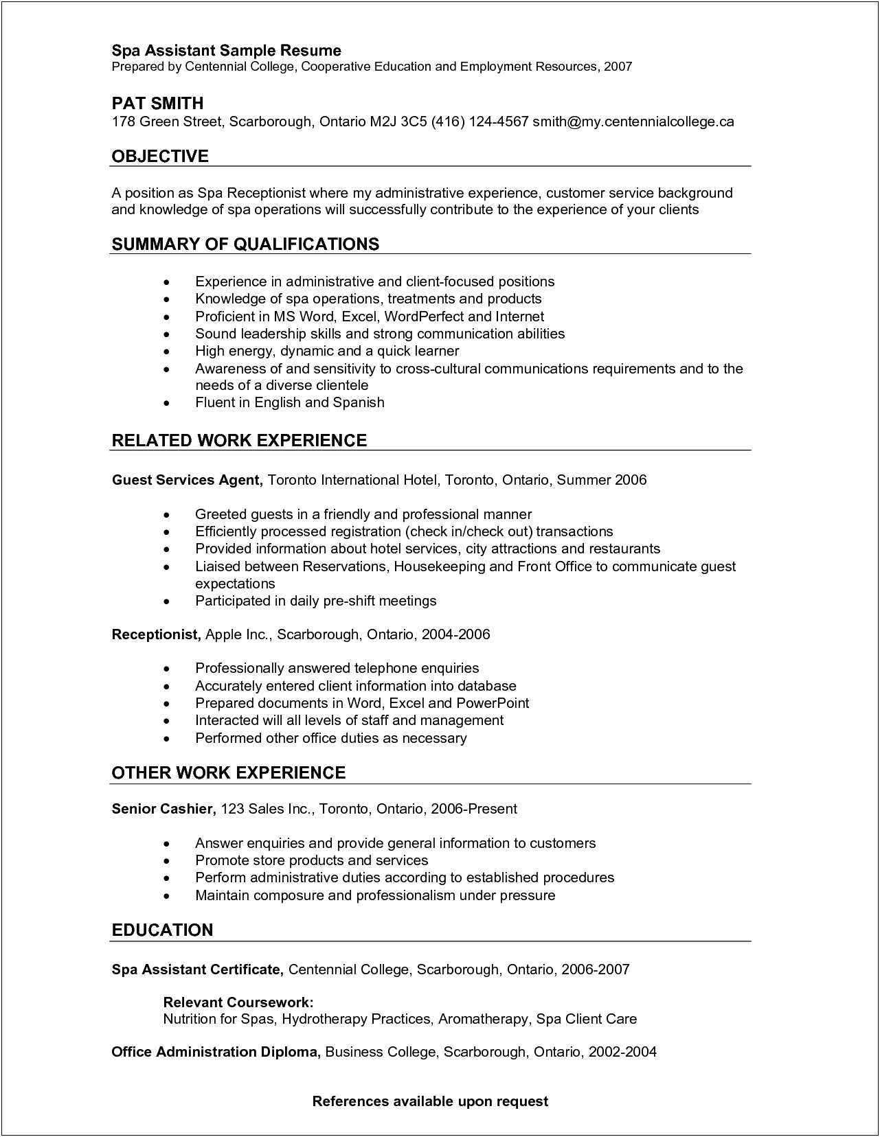Sample Resume For Healthcare Reseptionist