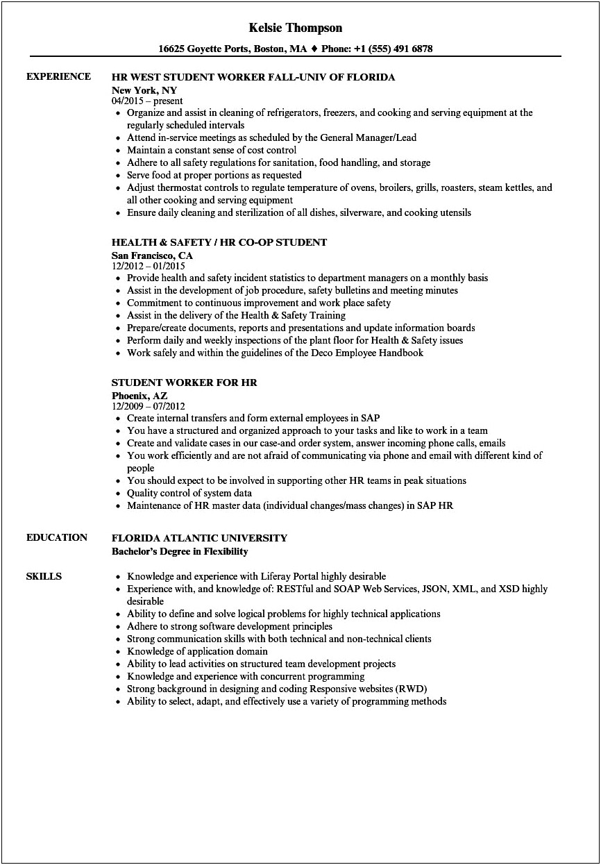 Sample Resume For Hrm Undergraduate