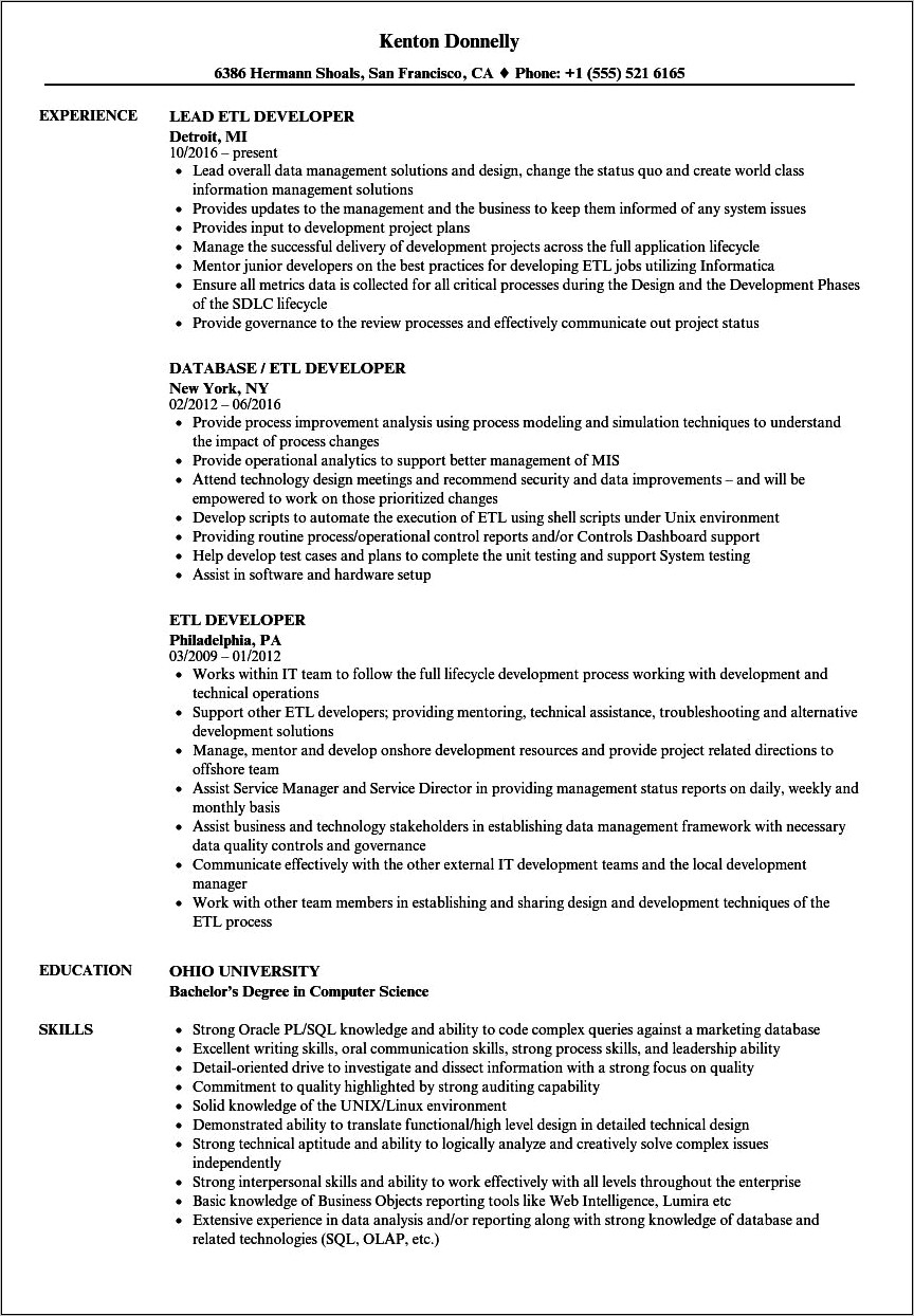 Sample Resume For Informatica Developer