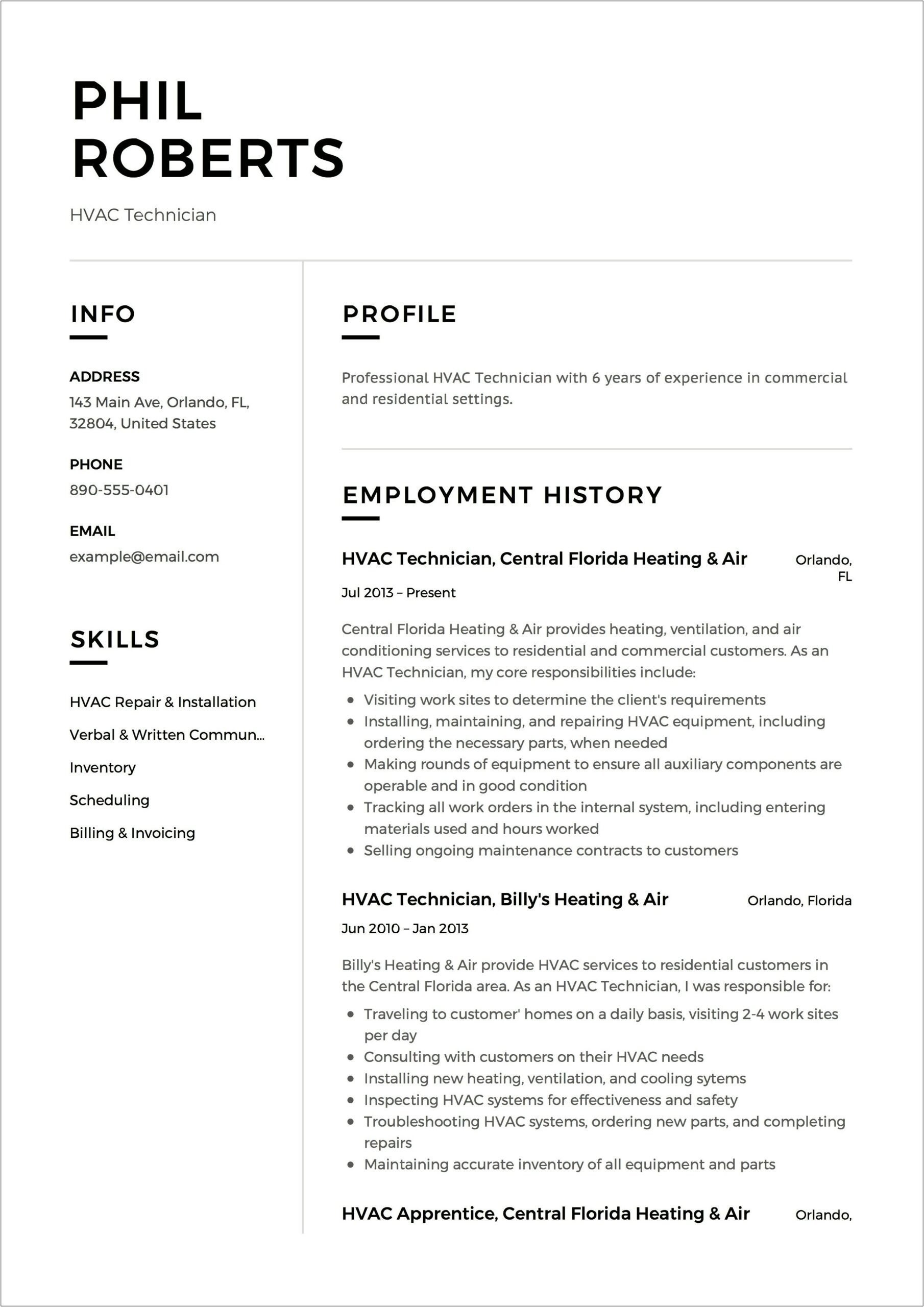 Sample Resume For Installation Technician