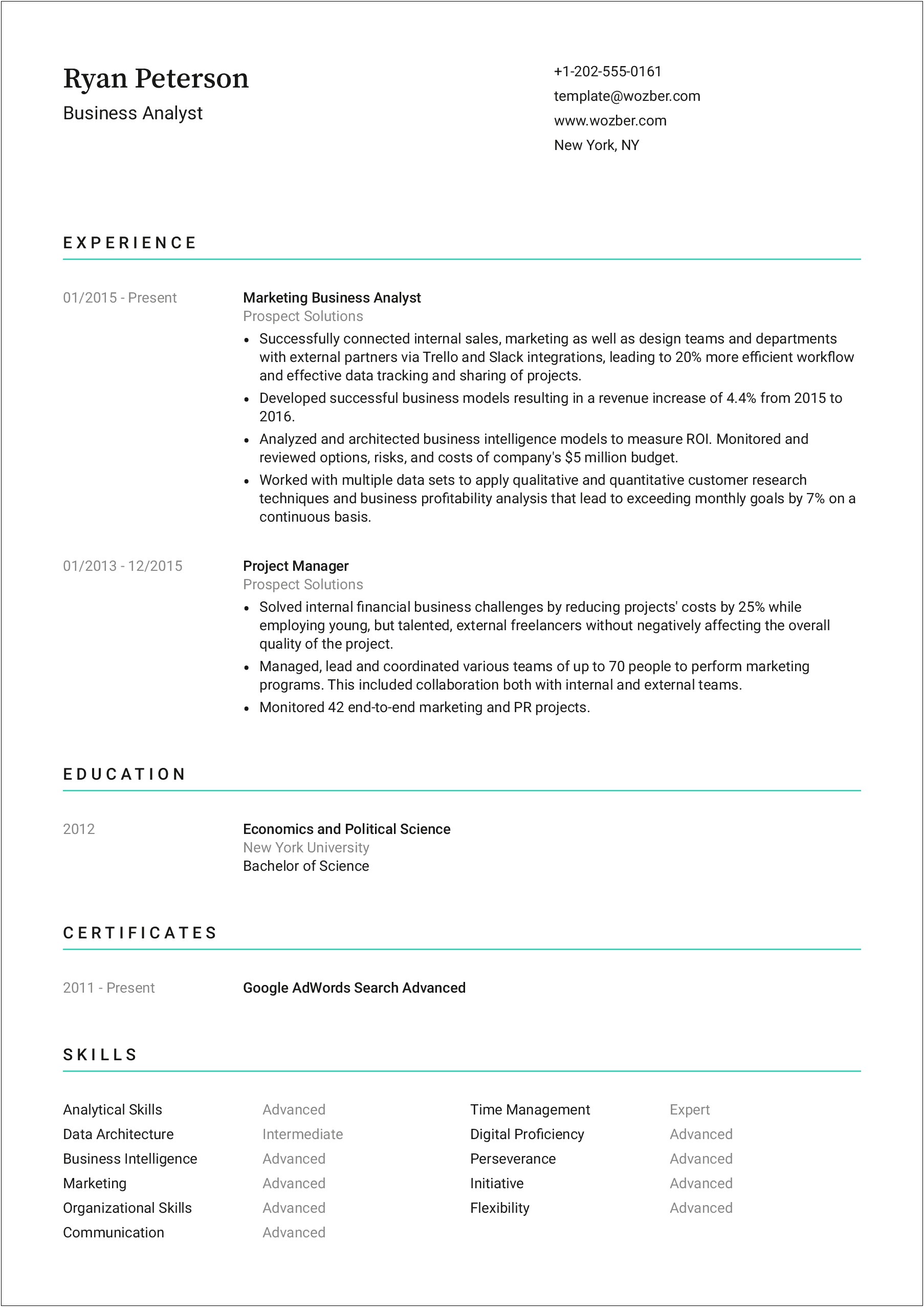 Sample Resume For Intermediate Students