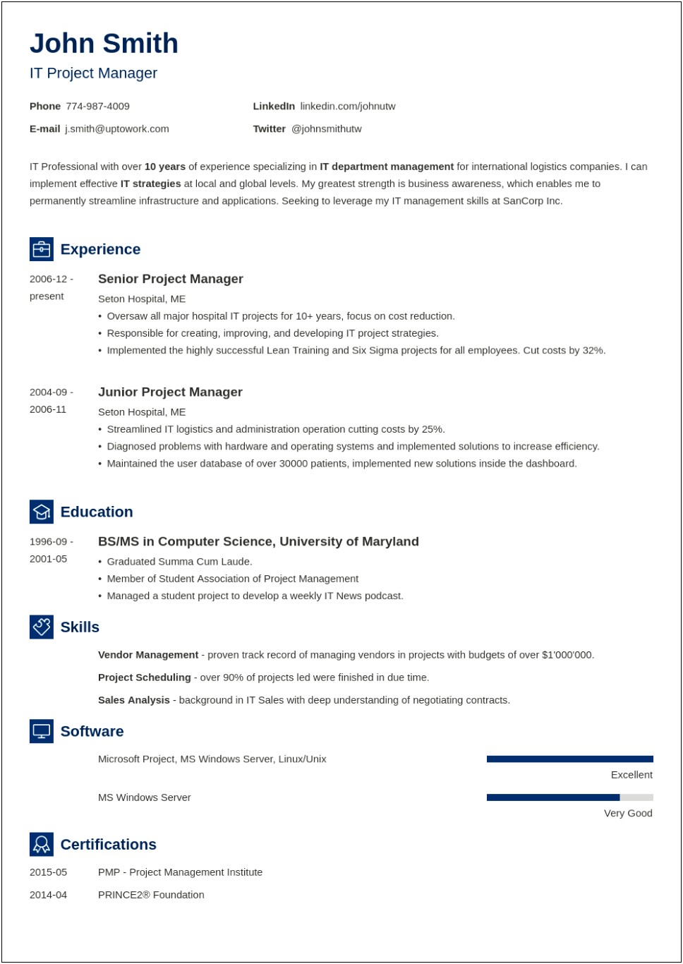Sample Resume For International Company