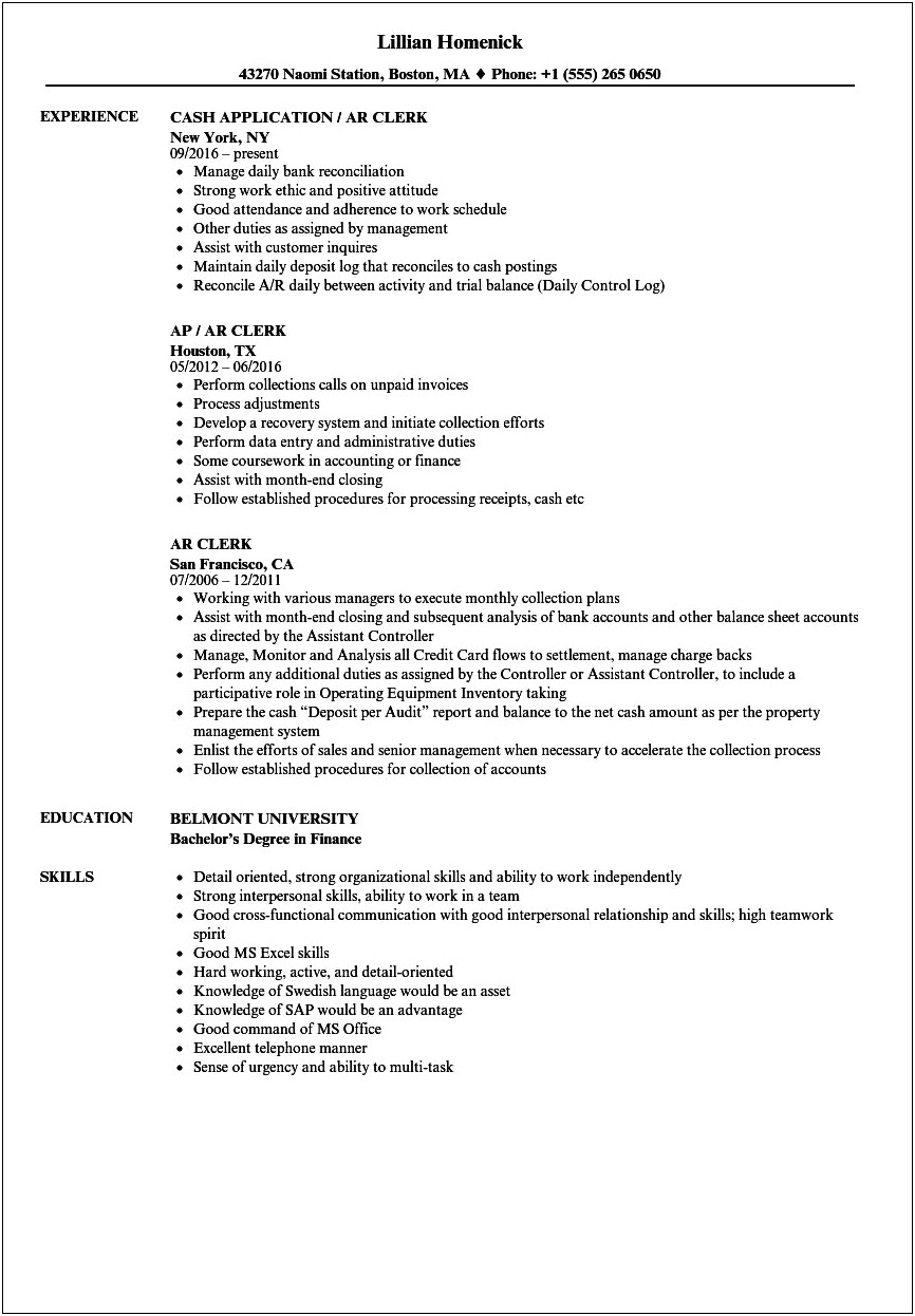 Sample Resume For Invoice Processing