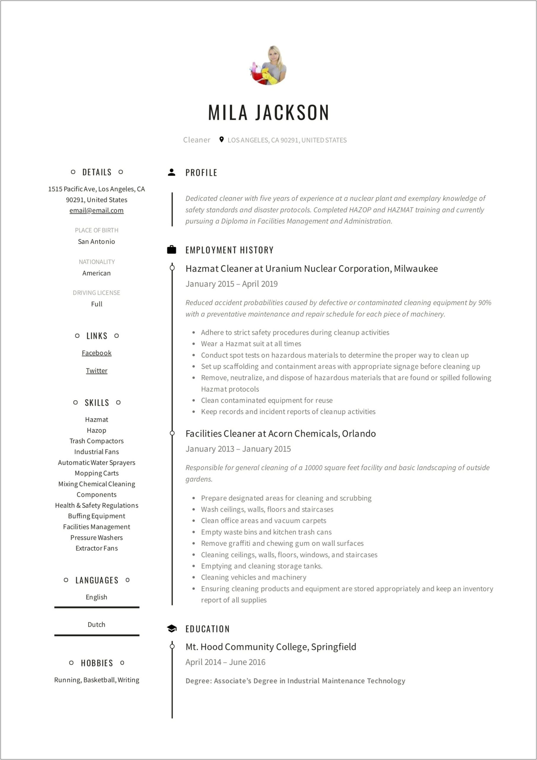 Sample Resume For Janitorial Worker