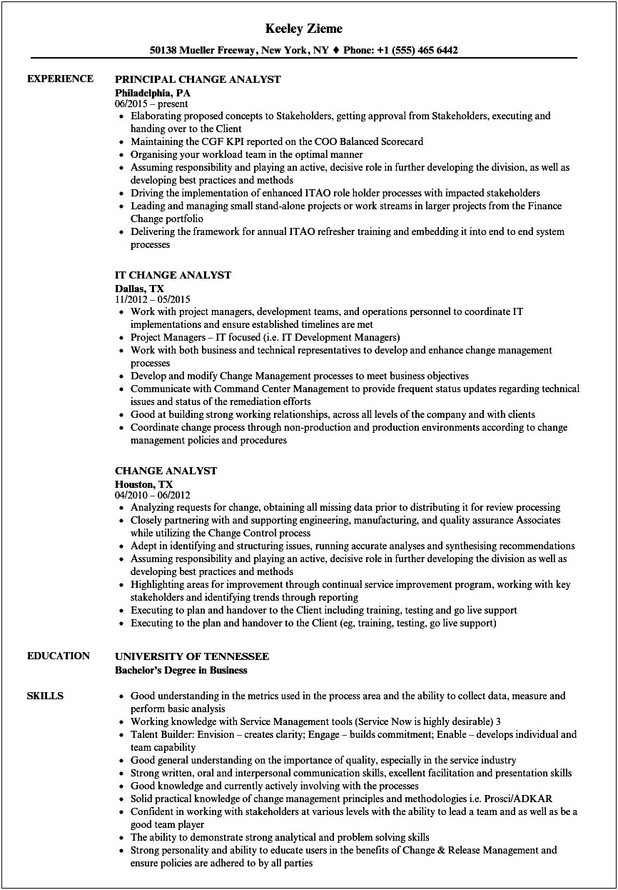 Sample Resume For Job Change