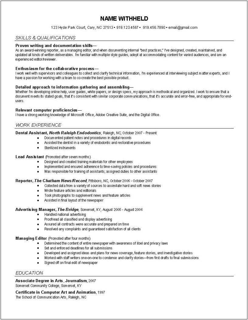 Sample Resume For Journalism Graduates