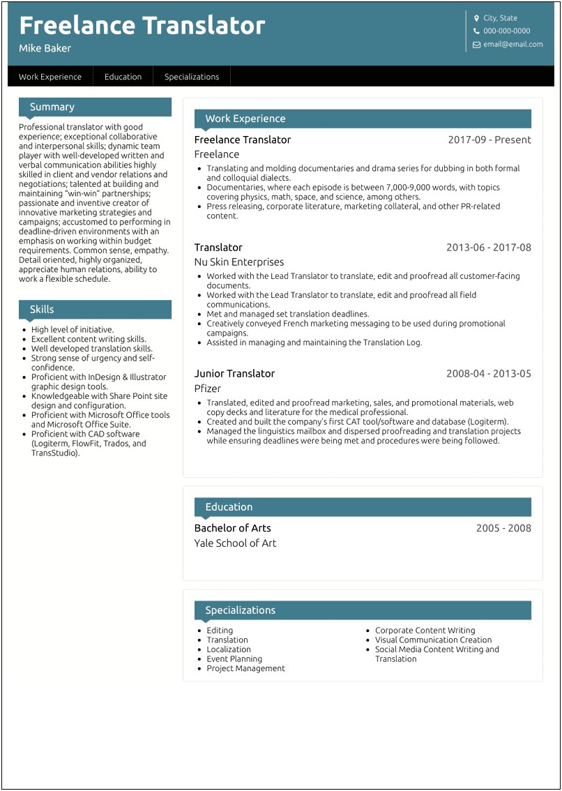 Sample Resume For Language Interpreter