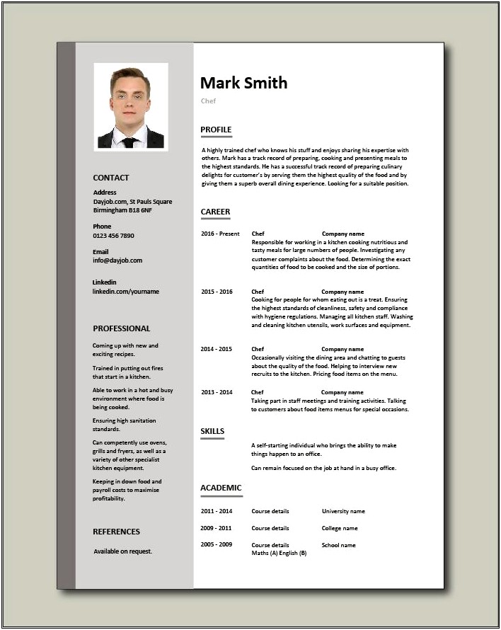 Sample Resume For Lead Cook