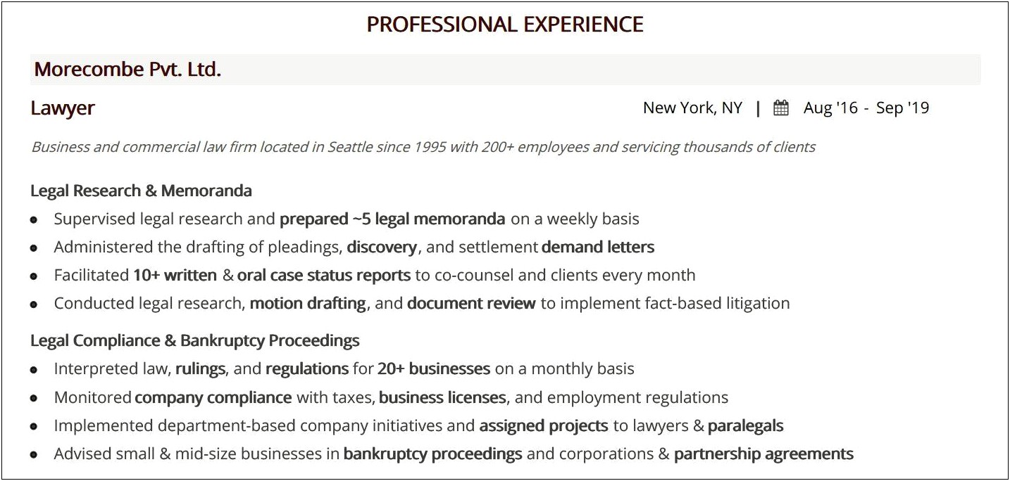 Sample Resume For Legal Professionals