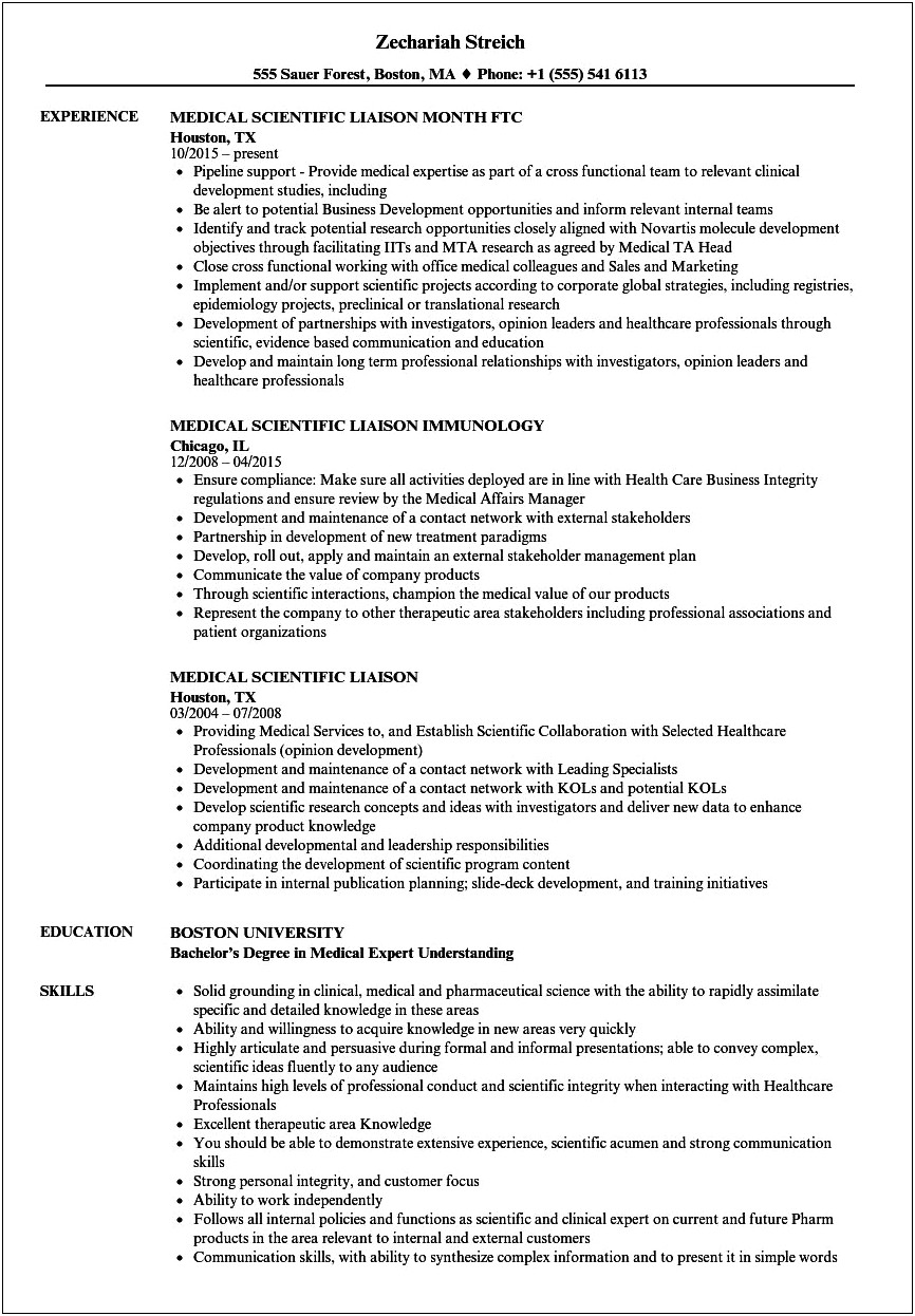 Sample Resume For Liaison Position