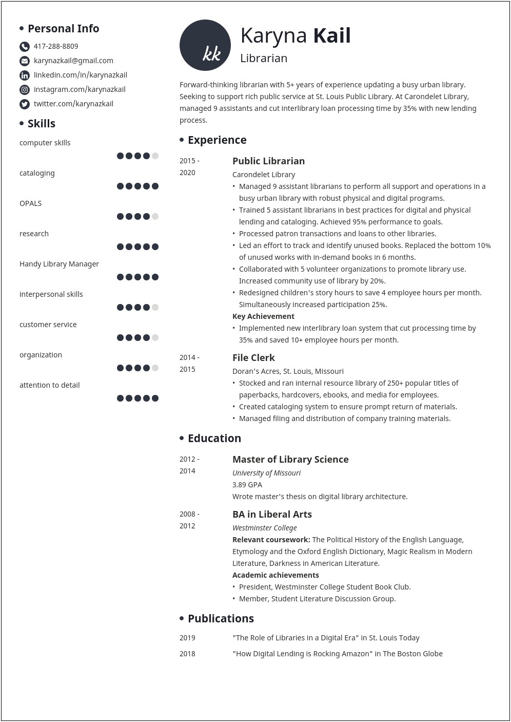 Sample Resume For Librarian Job