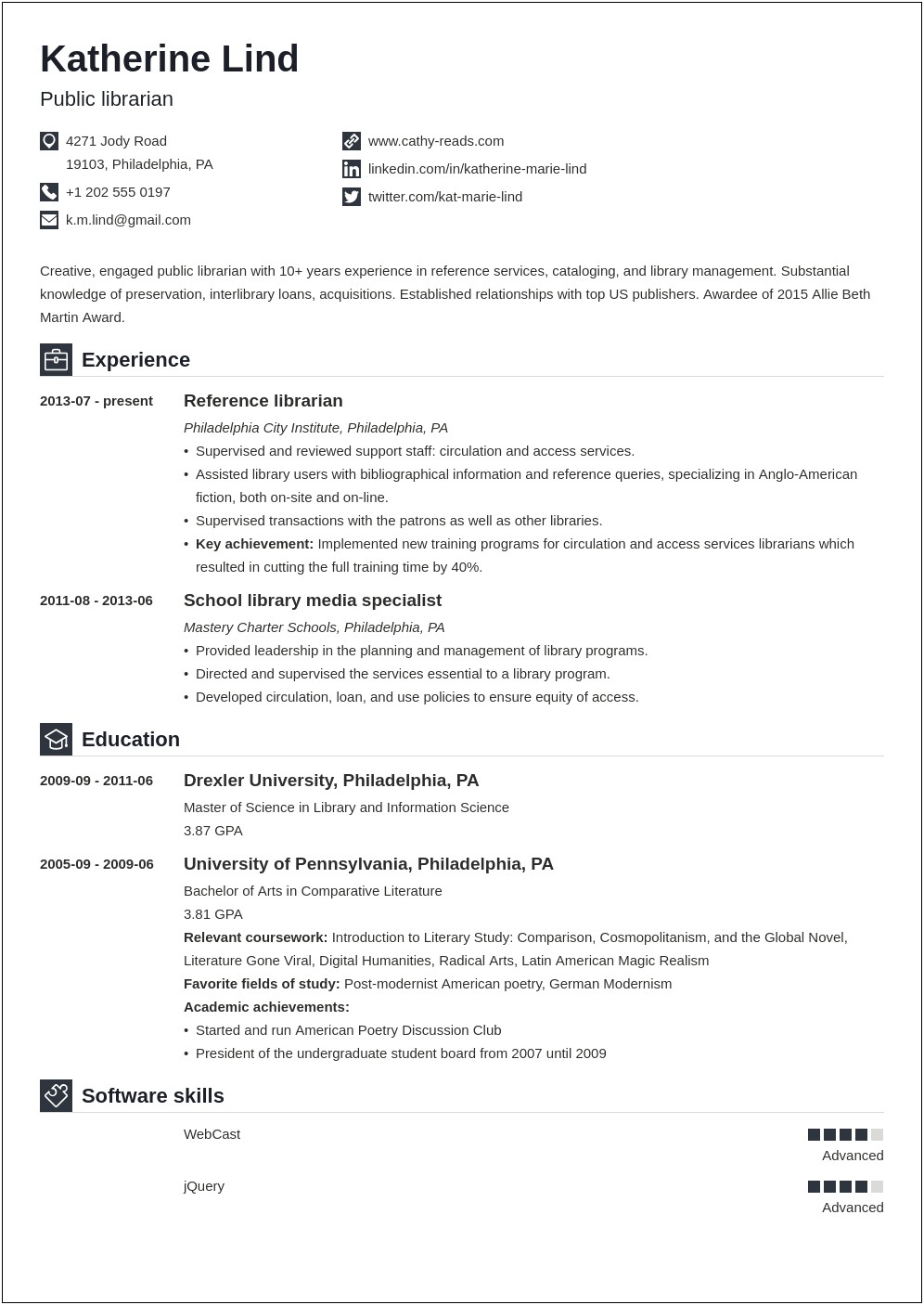 Sample Resume For Library Page