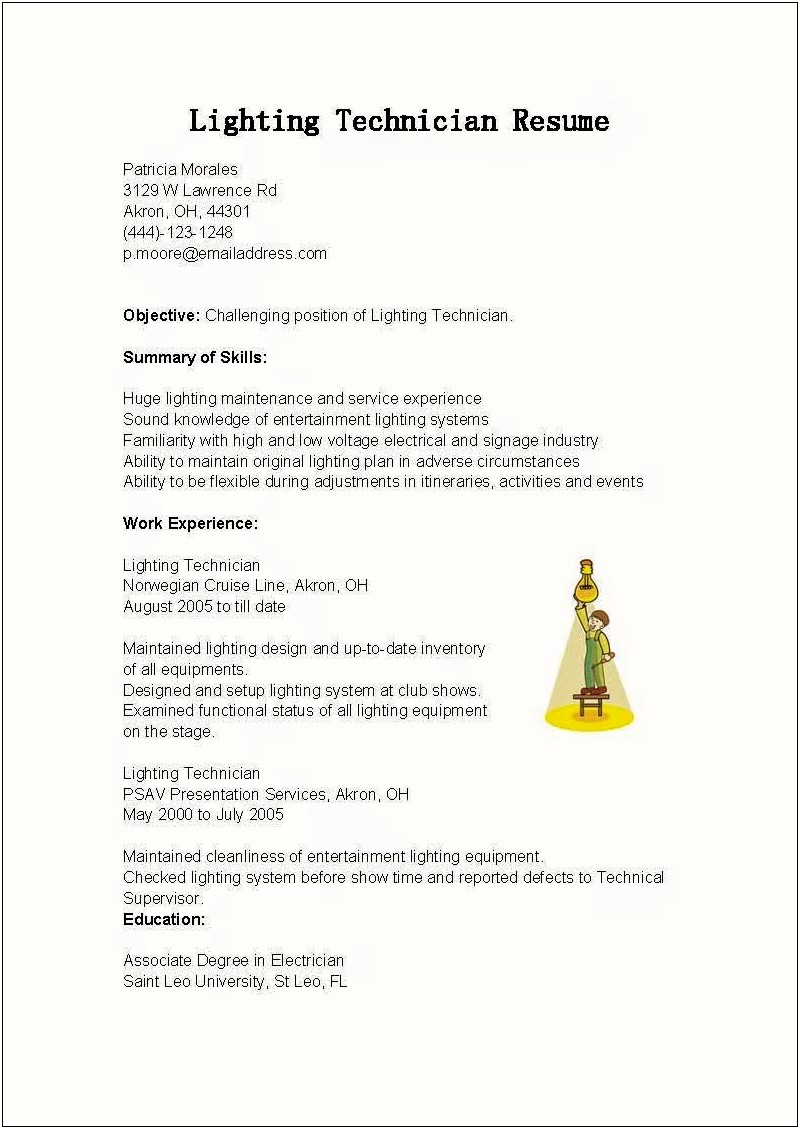 Sample Resume For Lighting Designer
