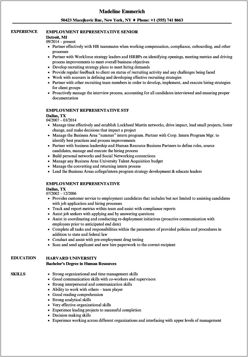 Sample Resume For Local Employment