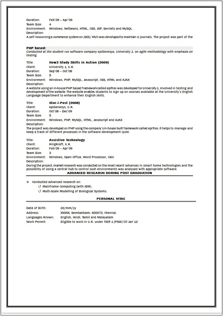 Sample Resume For Mainframe Fresher