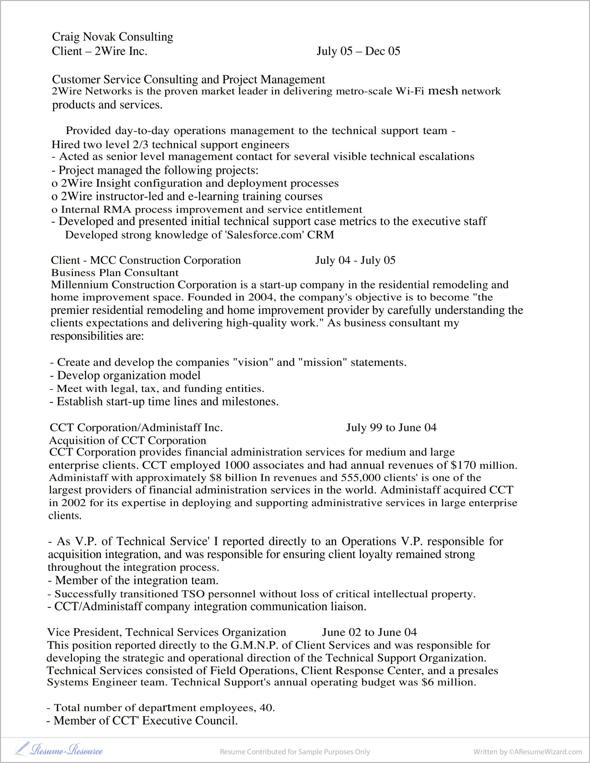 Sample Resume For Management Consulting