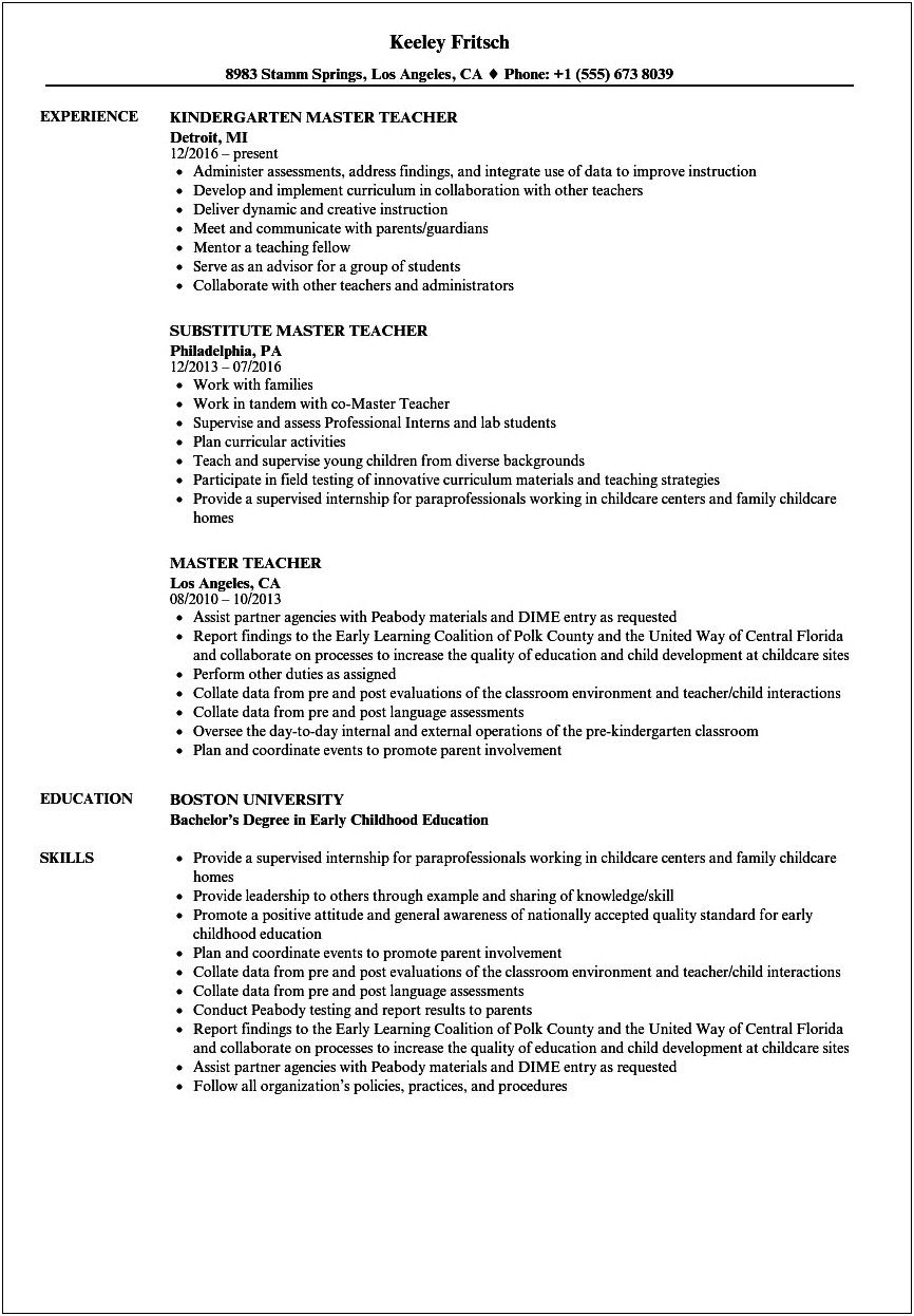 Sample Resume For Masteral Degree