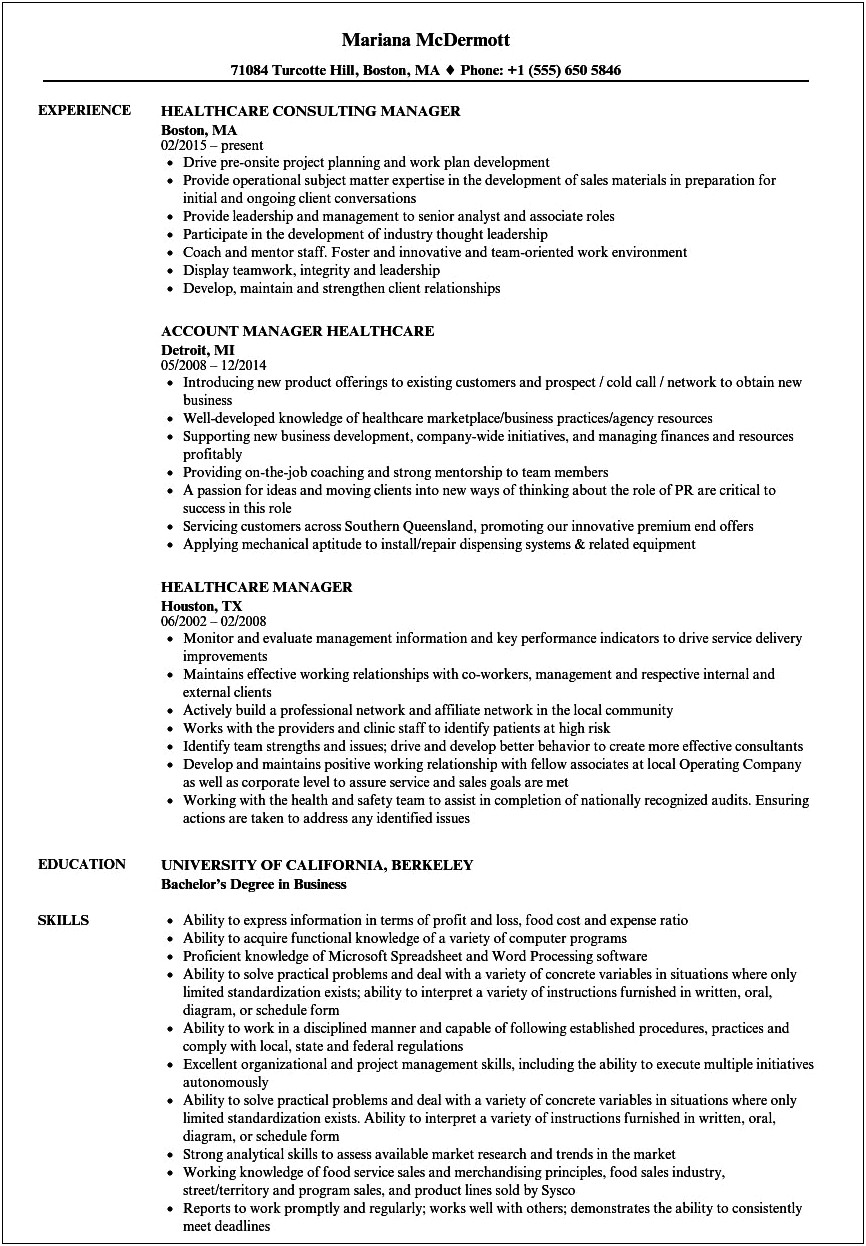 Sample Resume For Medical Manager