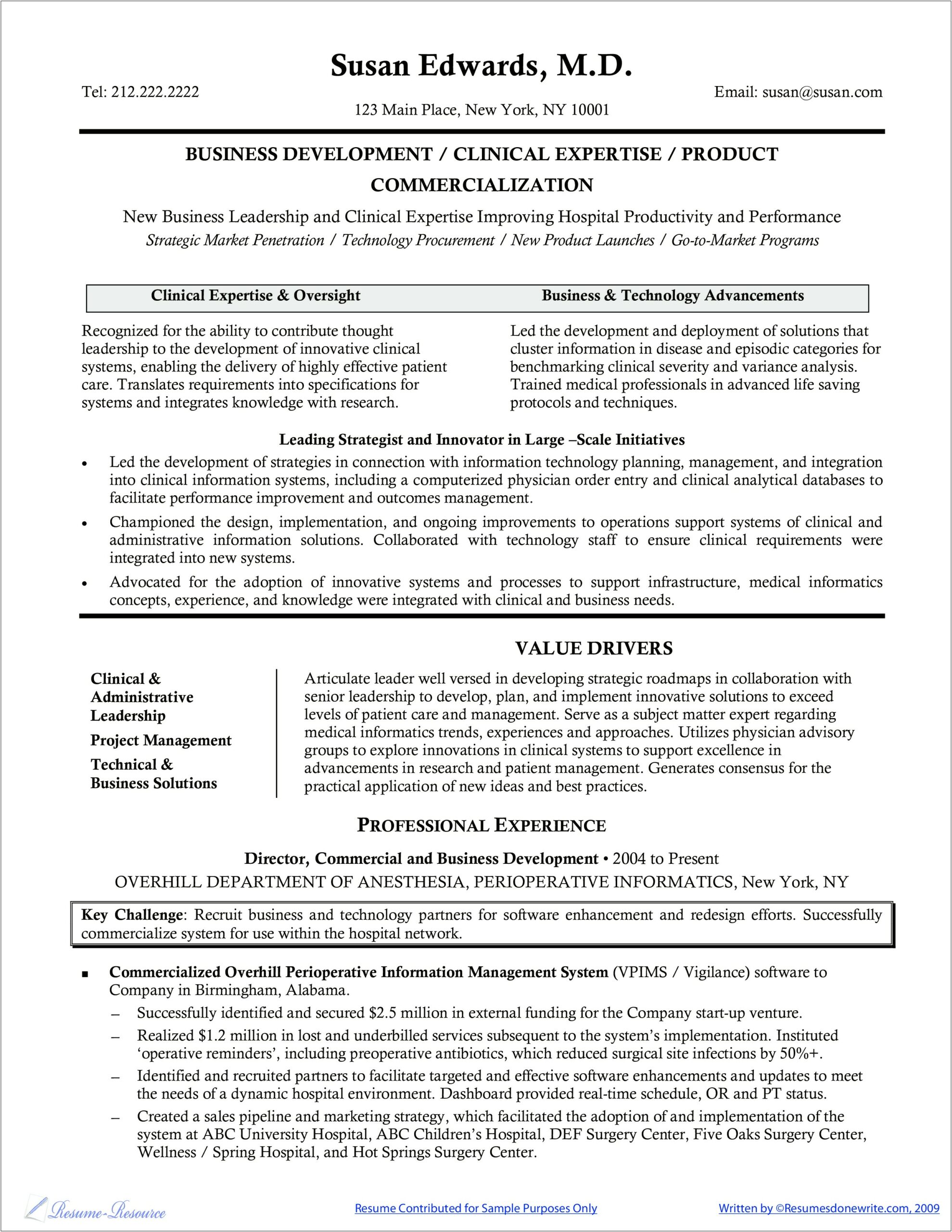 Sample Resume For Medical Research