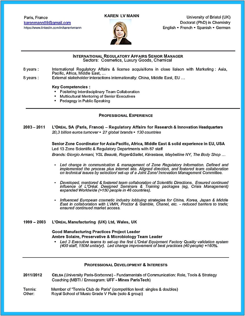 Sample Resume For Middle East