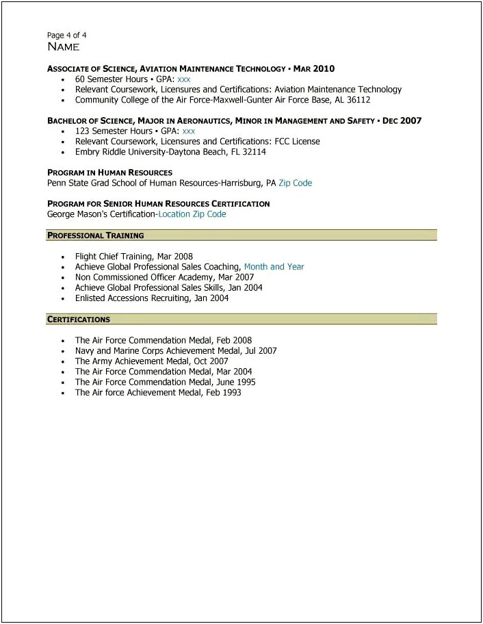 Sample Resume For Naval Academy